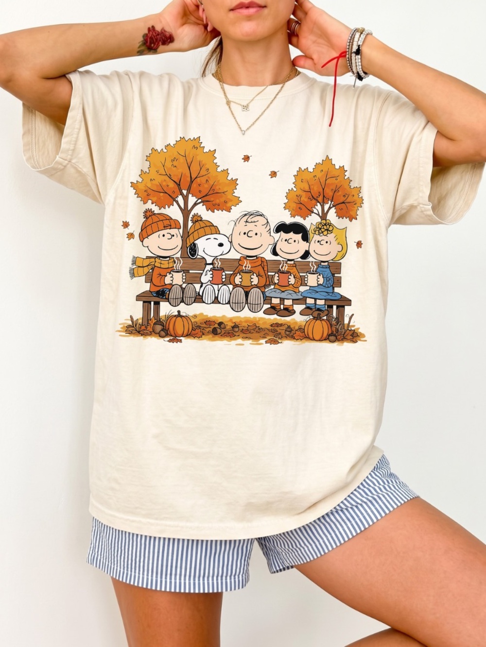 Comfort Colors Cream Cartoon Friends Fall Bench Graphic Tee